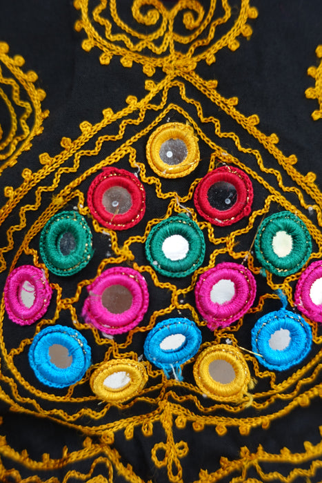 Black Cotton Vintage Embroidered Sari Blouse - Preloved