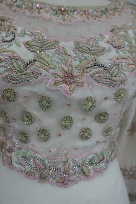 Cream Silk Embellished Sari Blouse - New