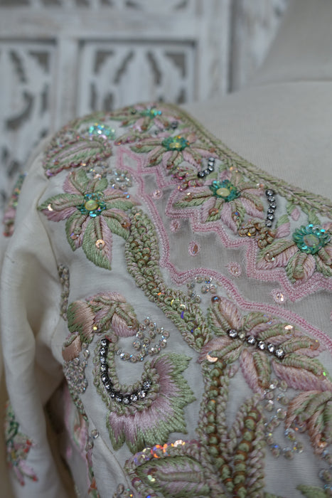 Cream Silk Embellished Sari Blouse - New