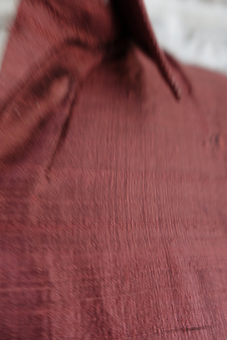 Brown Vintage Raw Silk Mens Shirt - New