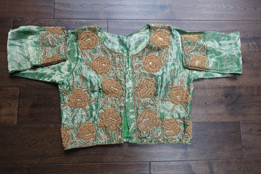 Green Vintage Silk Zardosi Worked Jacket / Top - UK 10/ EU 36 - Preloved