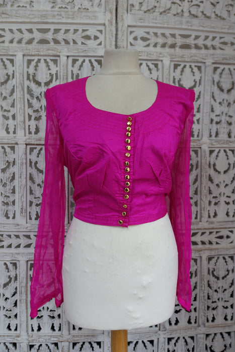 Hot Pink Vintage Pure Silk Sari Blouse - UK 22 / EU 48 - Preloved