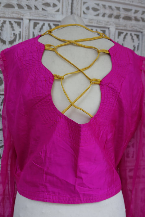 Hot Pink Vintage Pure Silk Sari Blouse - UK 22 / EU 48 - Preloved