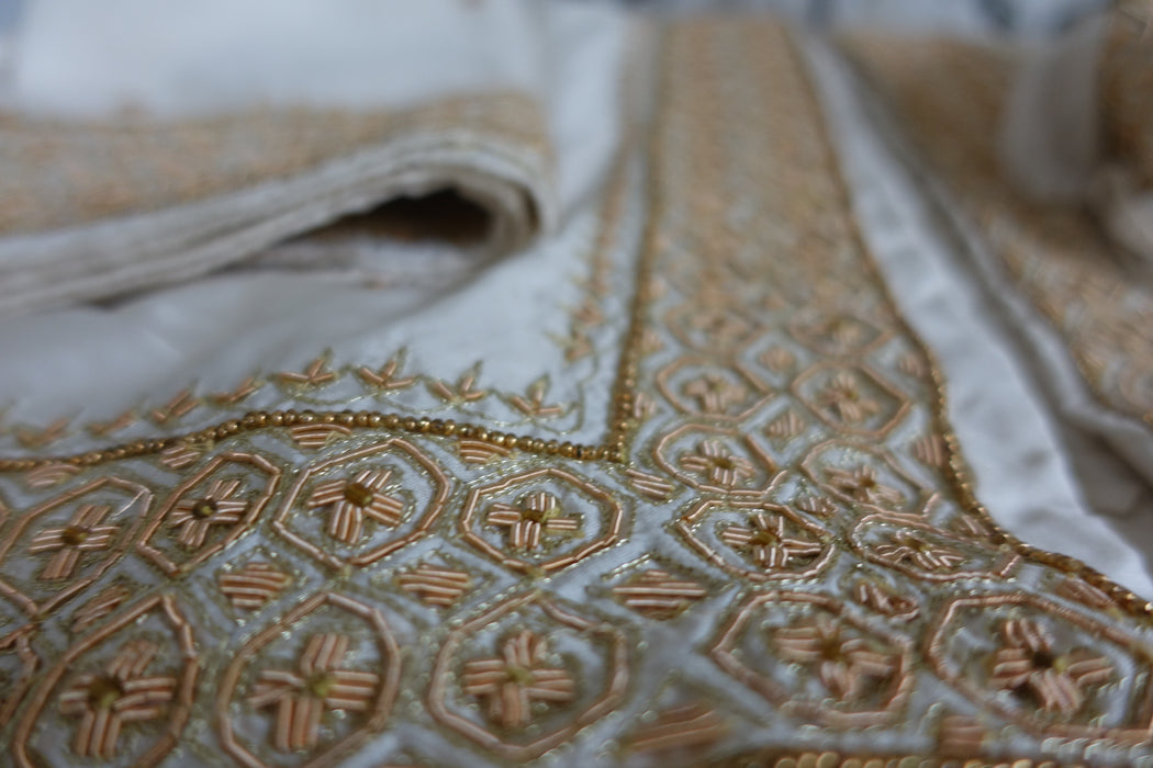 Cream Silk Hand Embellished Ethnic Tablecloth Cover - New - Indian Suit Company