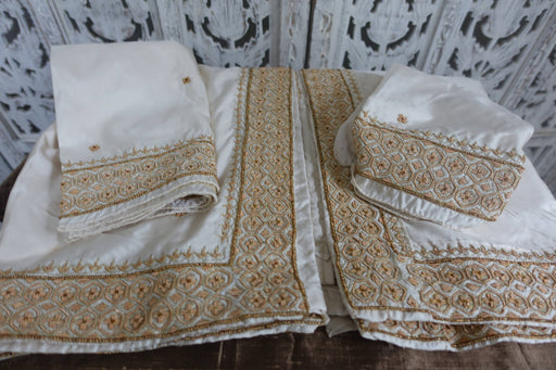 Cream Silk Hand Embellished Ethnic Tablecloth Cover - New - Indian Suit Company