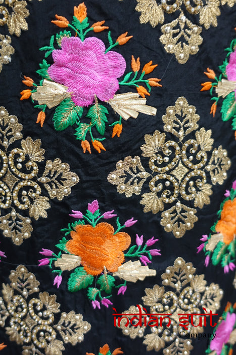Black Embroidered Crepe Silk Unstitched - New - Indian Suit Company