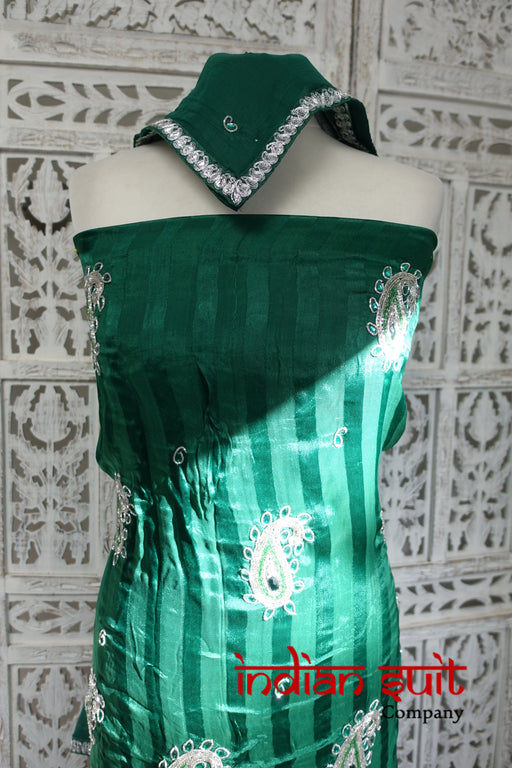 Green Crepe Silk Unstitched Indian Suit - New - Indian Suit Company