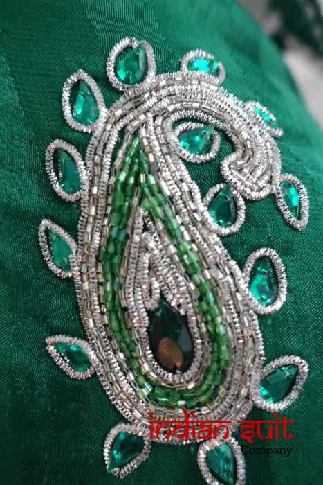 Green Crepe Silk Unstitched Indian Suit - New - Indian Suit Company