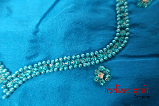 Blue Silk Beaded Choli Fabric - Indian Suit Company