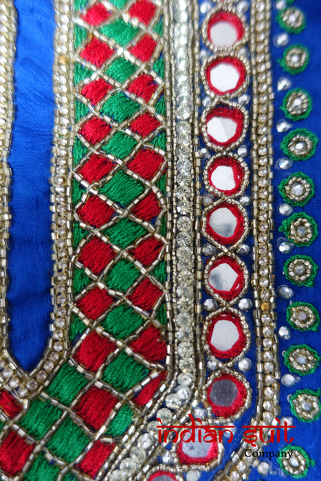 Blue Mirrored Cotton Unstitched Kameez - Indian Suit Company