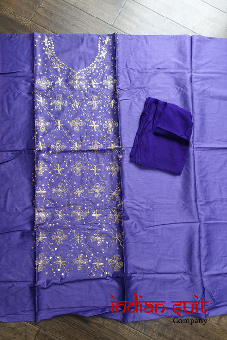 Purple Sequinned Cotton Vintage Suit - Indian Suit Company