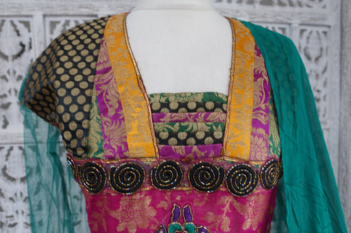 Pink & Jade Semi-Stitched Suit - Indian Suit Company