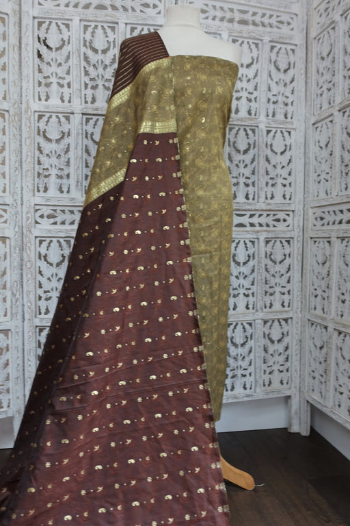 Brown & Khaki Vintage Silk - New - Indian Suit Company