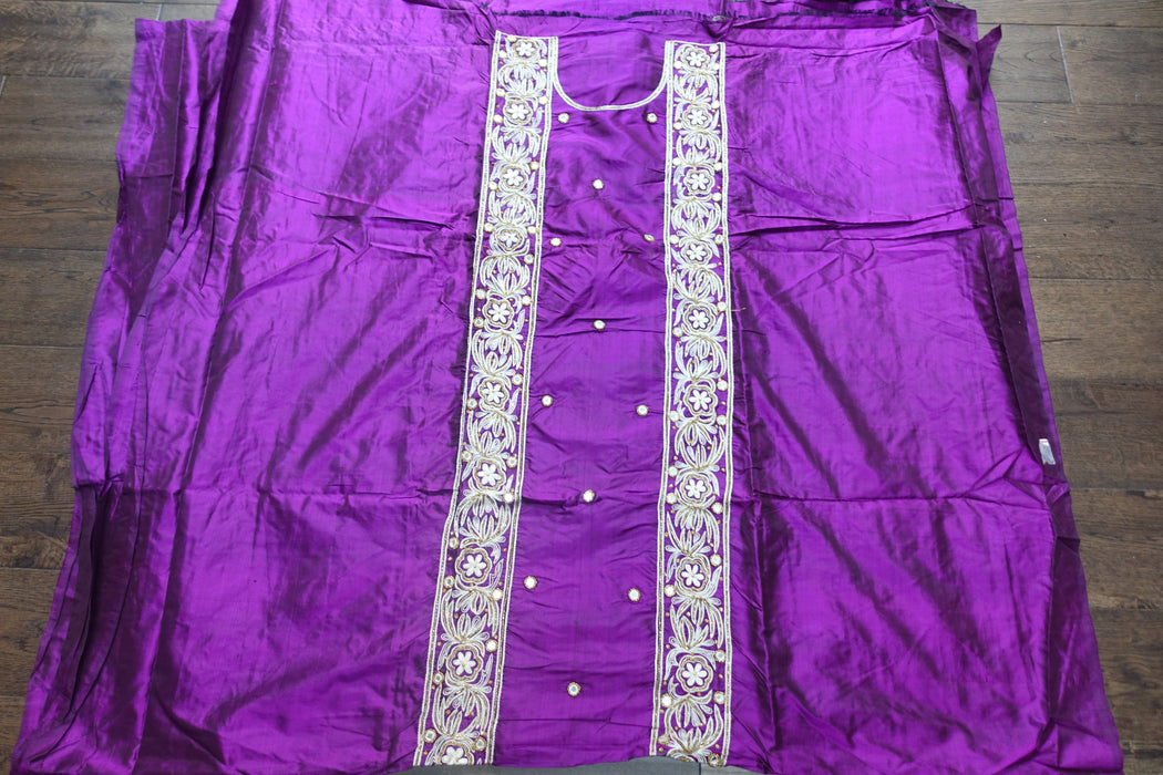 Purple Mirror Vintage Silk Unstitched Suit - Indian Suit Company