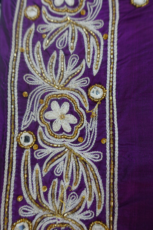 Purple Mirror Vintage Silk Unstitched Suit - Indian Suit Company