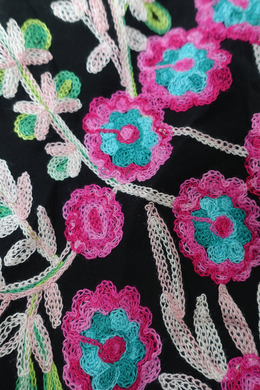 Black Soft Cotton Embroidered Fabric - New - Indian Suit Company