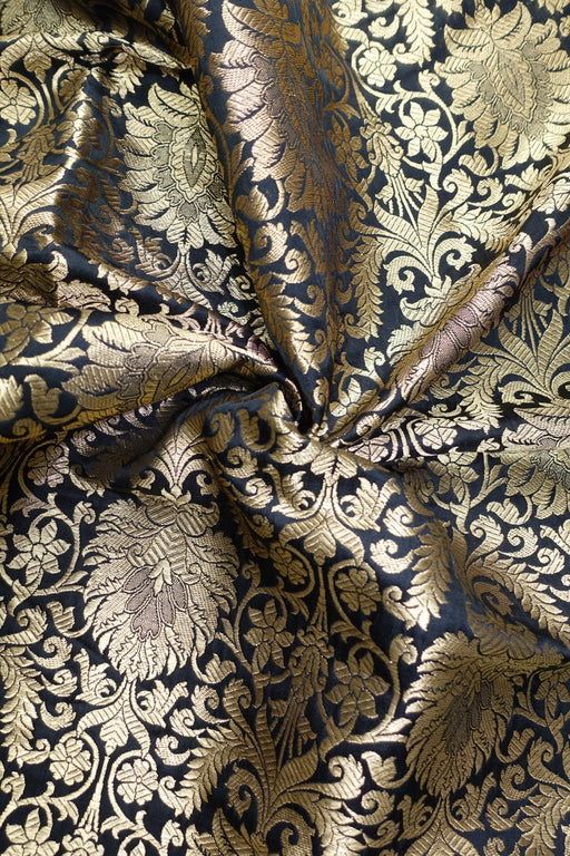 Black Banarsi Brocade Fabric - New - Indian Suit Company