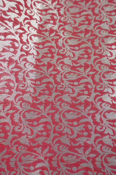 Red Banarsi Brocade Style Fabric New - Indian Suit Company