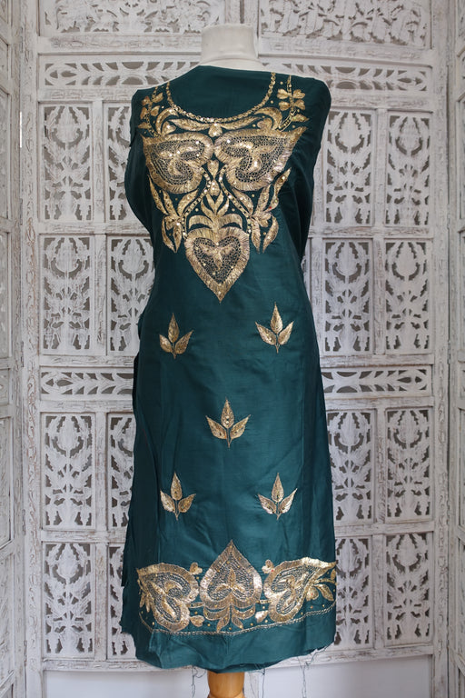 Dark Green Vintage Sequinned Fabric - New - Indian Suit Company