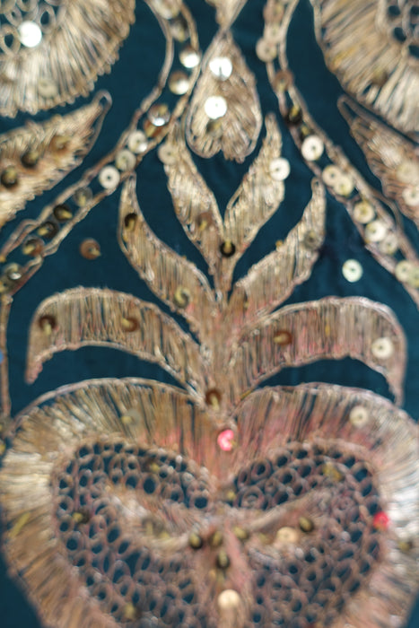 Dark Green Vintage Sequinned Fabric - New - Indian Suit Company
