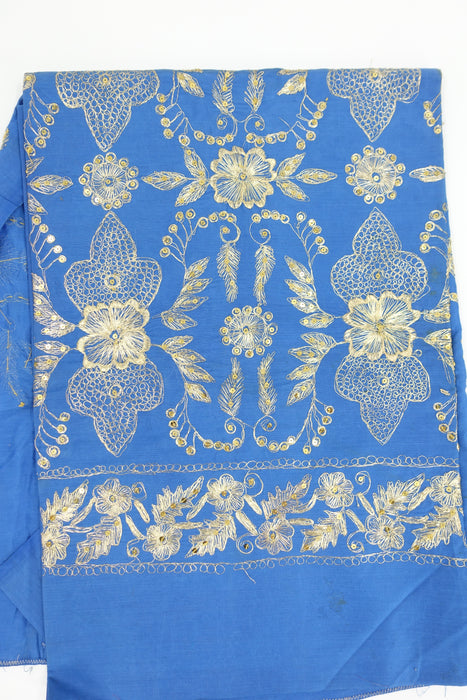 Blue Sequinned Vintage Cotton Silk Unstitched- New - Indian Suit Company