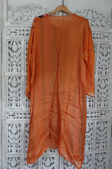 Peachy Orange Striped Part Stitched Suit - New - Indian Suit Company