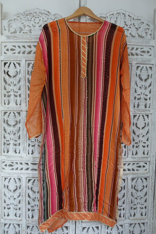 Peachy Orange Striped Part Stitched Suit - New - Indian Suit Company