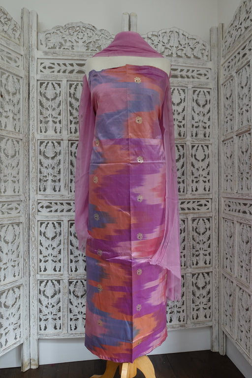 Pinks Lilacs Pure Silk Unstitched Suit With Dupatta - New - Indian Suit Company