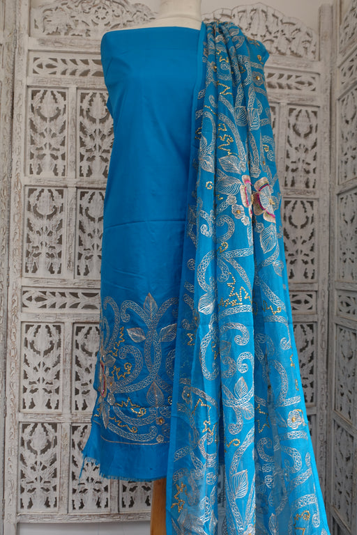 Peacock Blue Vintage Pure Silk With Matching Dupatta - New - Indian Suit Company