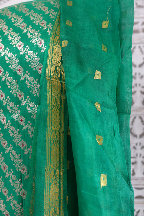 Emerald Green Pure Banarsi Brocade Unstitched Suit - New