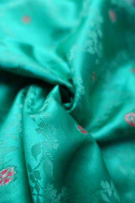 Green Embossed Vintage Silk With Chiffon Dupatta - New