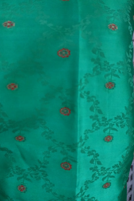 Green Embossed Vintage Silk With Chiffon Dupatta - New