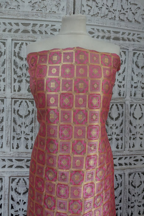 Pink Gold Chequered Vintage Brocade - New