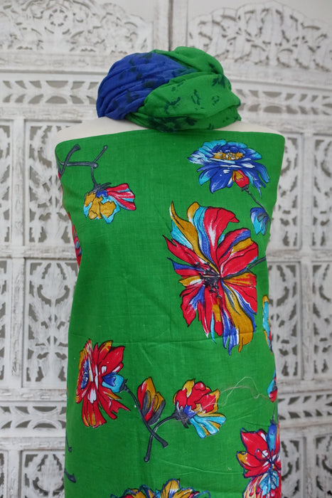 Green & Blue Cotton Embroidered Unstitched Suit New