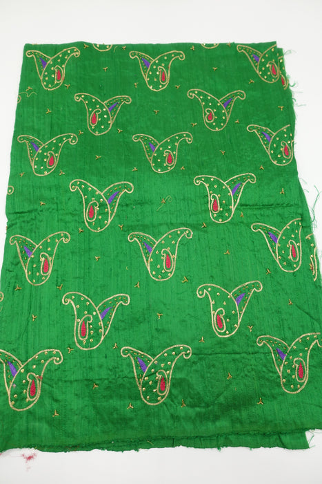 Green Pure Raw Silk Vintage Fabric - New