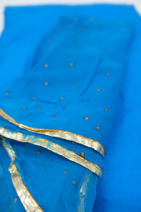 Peacock Blue Vintage Pure Silk With Gold Block Dupatta - New