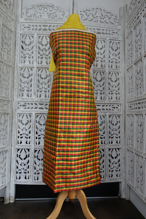 Yellow Raw Silk Chequered Vintage - New
