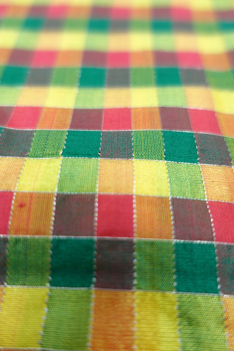 Yellow Raw Silk Chequered Vintage - New