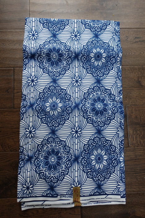 Blue And White Waxed Cotton Fabric - 6 Yards