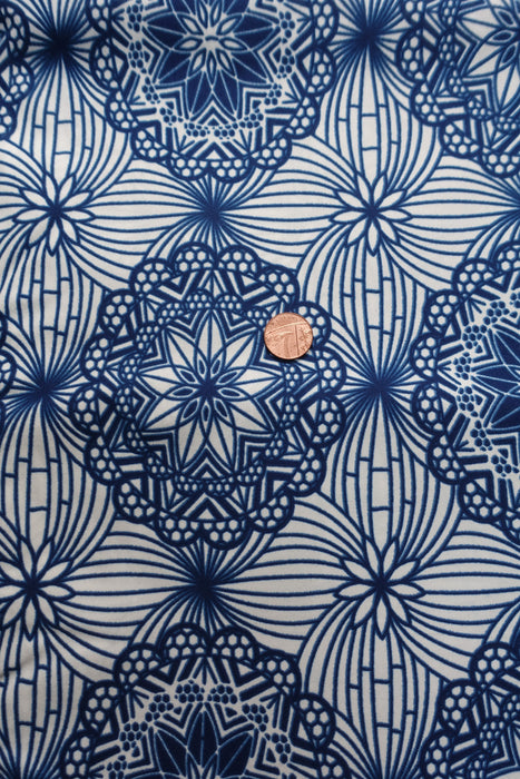 Blue And White Waxed Cotton Fabric - 6 Yards