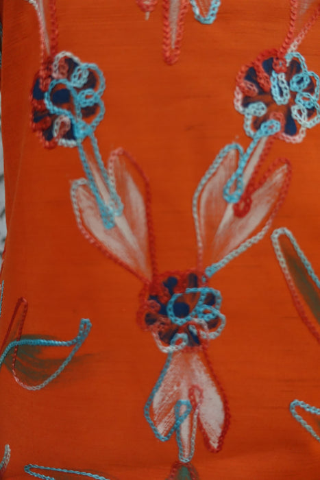 Orange Painted Cotton With Dupatta - New