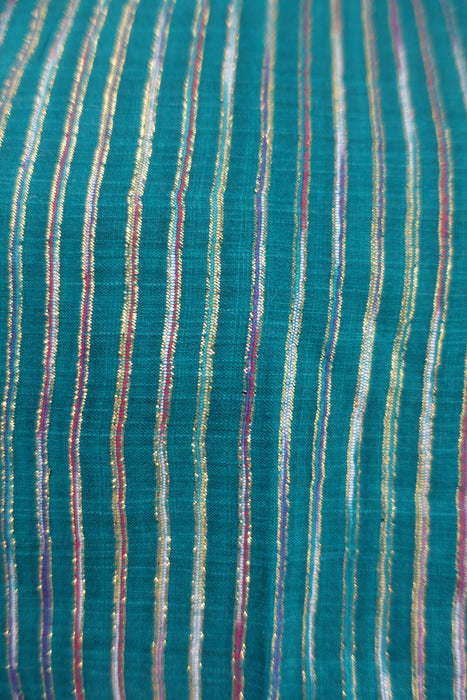 Teal Cotton Blend With Metallised Threads - New