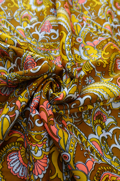 Vintage Brown And Ochre Print Fabric - New