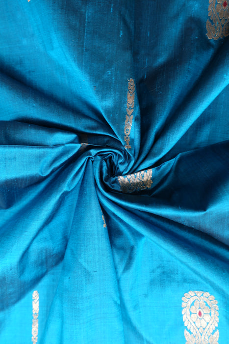 Teal Blue Vintage Pure Buta Silk - New