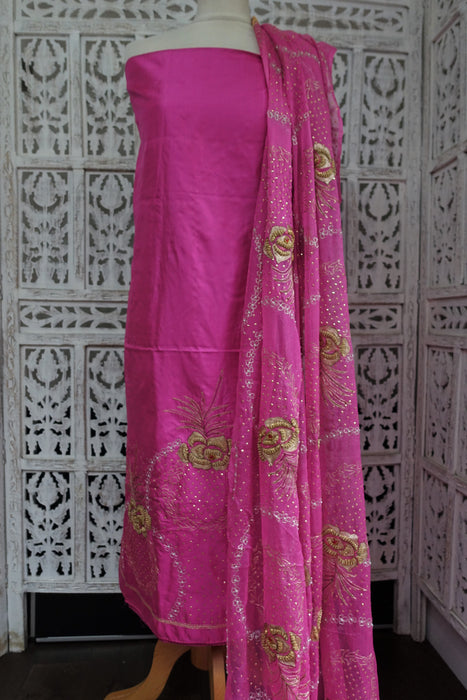 Vintage Silk Pink Sink Suit And Dupatta - New
