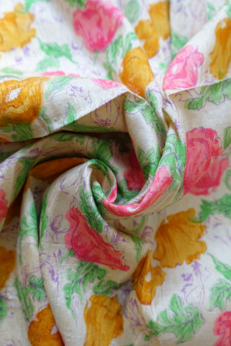 Pastel Floral Raw Silk Vintage Fabric - New