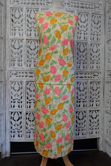 Pastel Floral Raw Silk Vintage Fabric - New