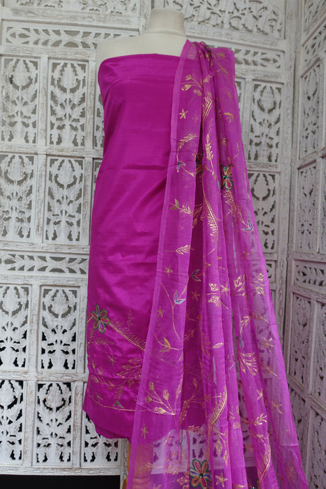 Vintage Pink Crepe Embellished Unstitched Suit With Dupatta - New